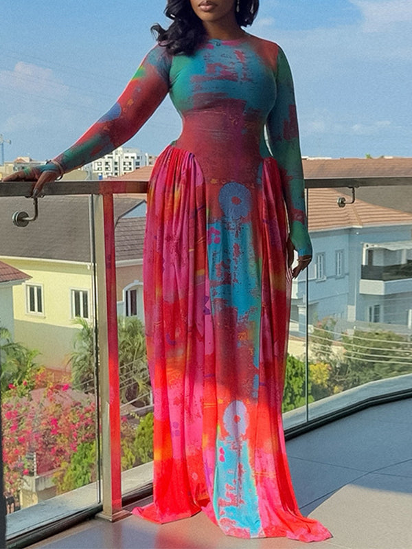 Printed Ruched Maxi Dress