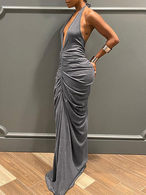 Ruched Halter Maxi Dress