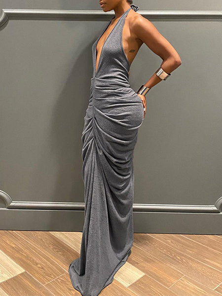 Ruched Halter Maxi Dress