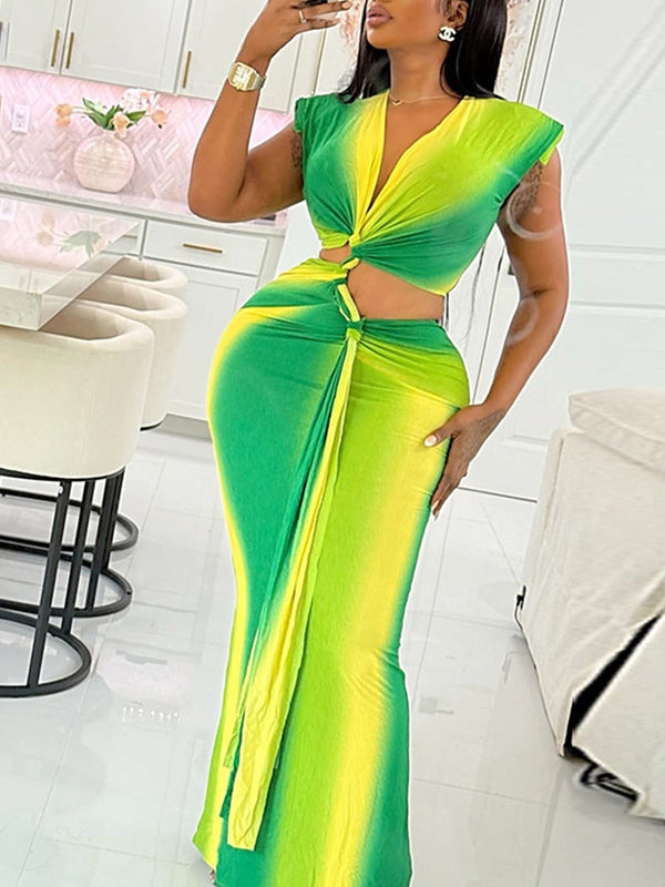 ColorBlock Cutout Maxi Dress