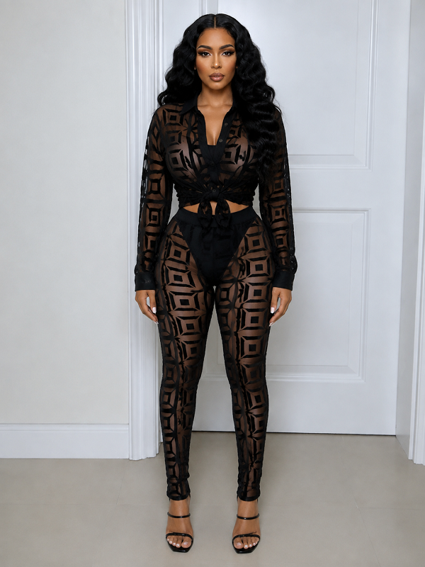 Printed Sheer Shirt & Pants Set