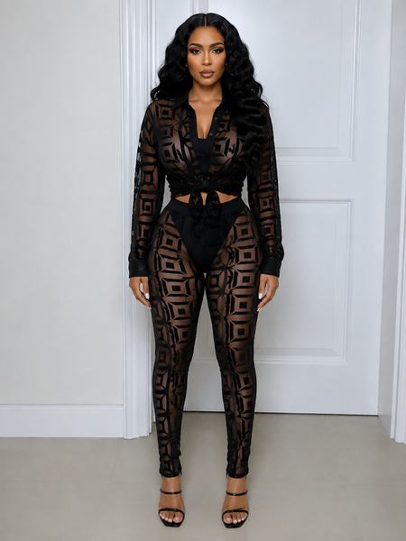 Printed Sheer Shirt & Pants Set