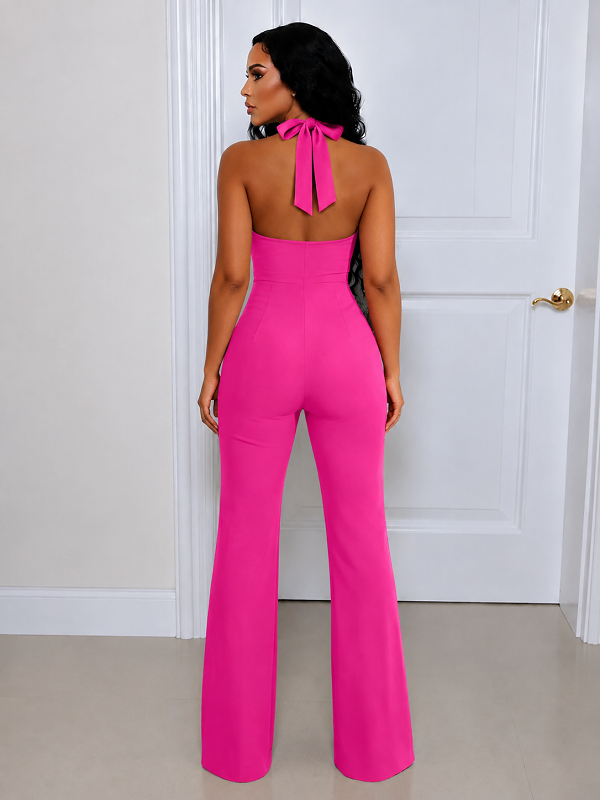 Button-Front Halter Jumpsuit