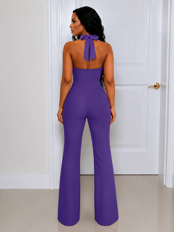 Button-Front Halter Jumpsuit
