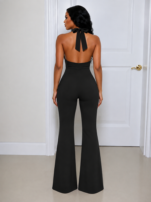 Button-Front Halter Jumpsuit