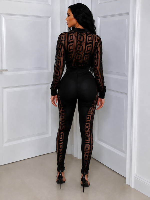Printed Sheer Shirt & Pants Set