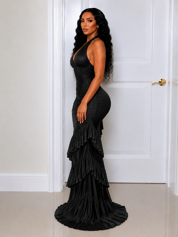 Ruched Halter Maxi Dress