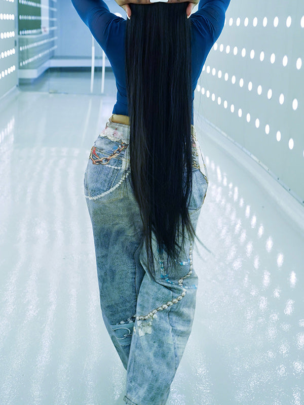 Print Straight‑Leg Jeans