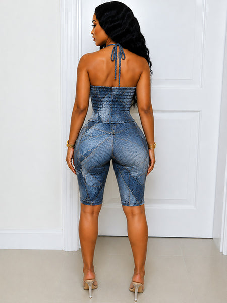 Printed Halter Top & Capri Pants Set