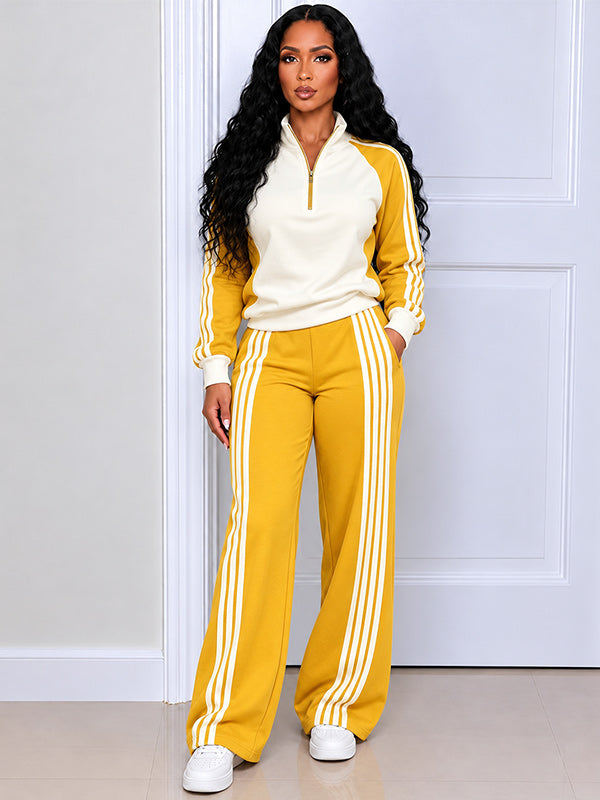 Striped Color Block Sweatshirt & Pants Set