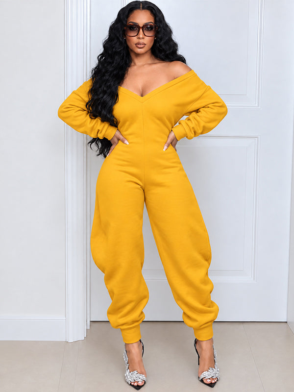Solid V-Neck Jogger Jumpsuit