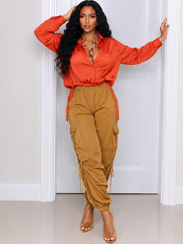 Drawstring Shirt & Cargo Pants Set