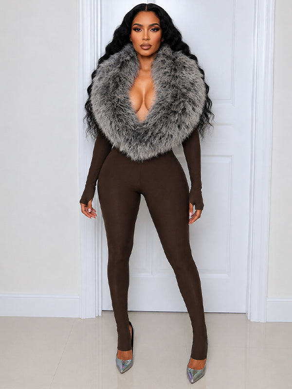 Faux-Fur Combo Jumpsuit