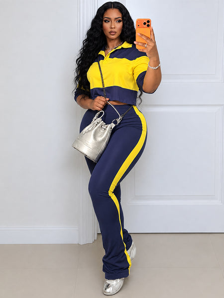 Two-Tone Polo Top & Pants Set