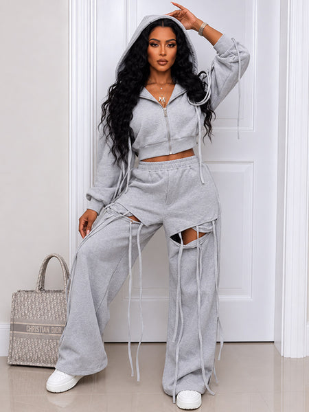 Fringe Zip Hoodie & Pants Set