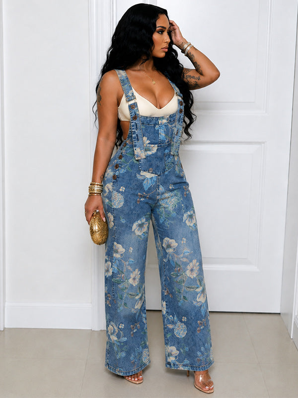 Floral Denim Jumpsuit