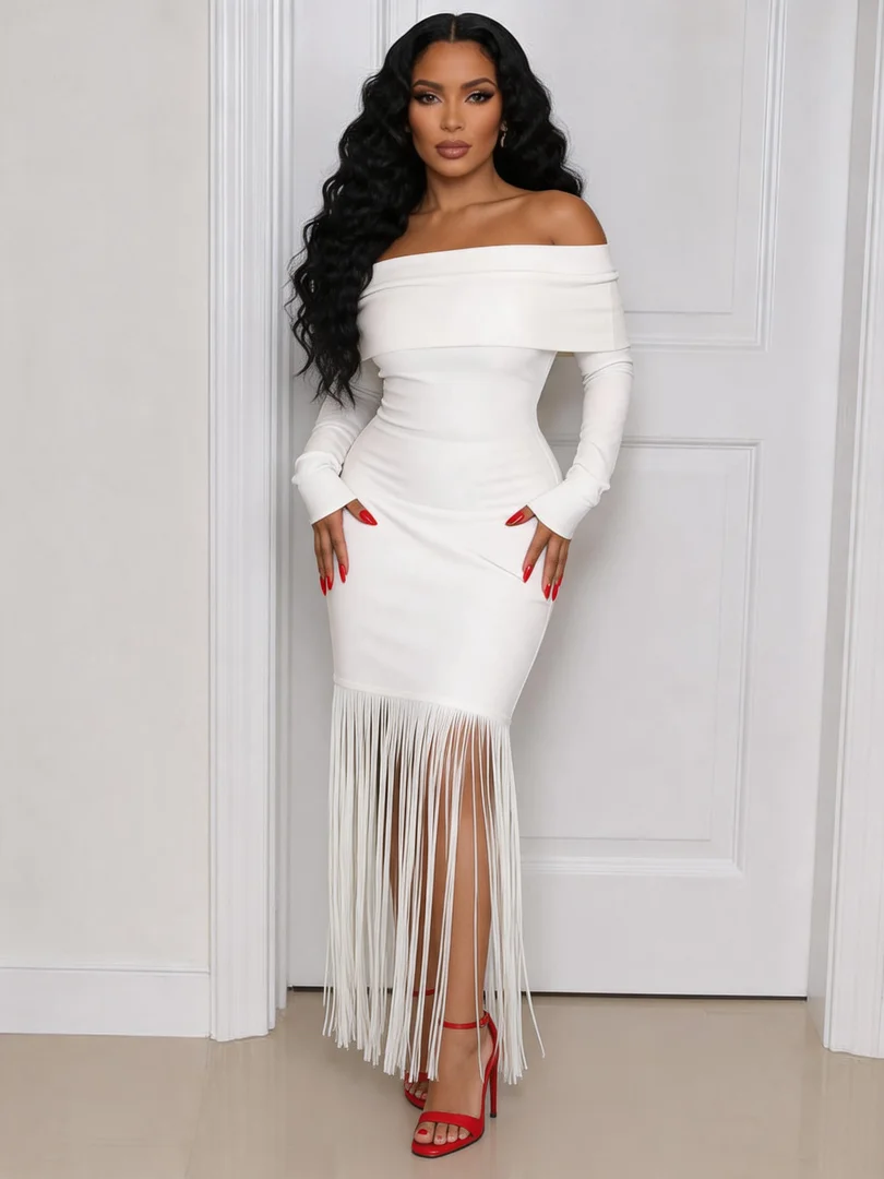Off-Shoulder Fringe Dress