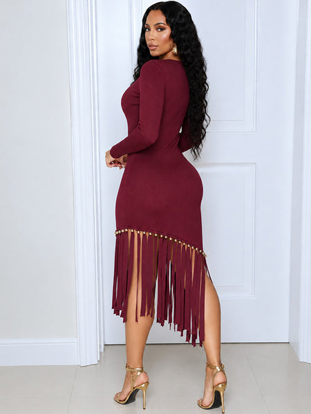 Fringe Combo Bodycon Dress
