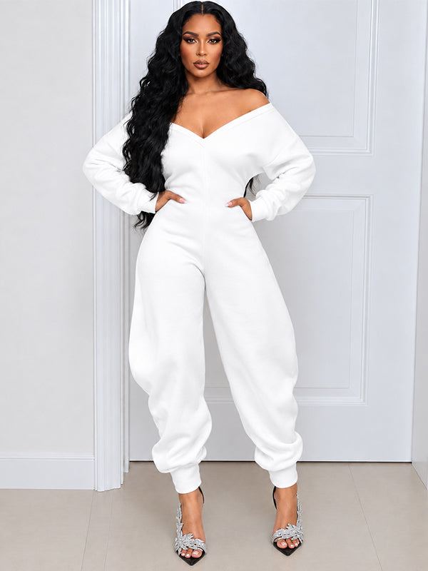 Solid V-Neck Jogger Jumpsuit