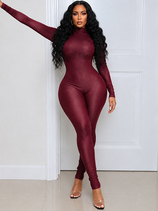 Mock-Neck Skinny Jumpsuit