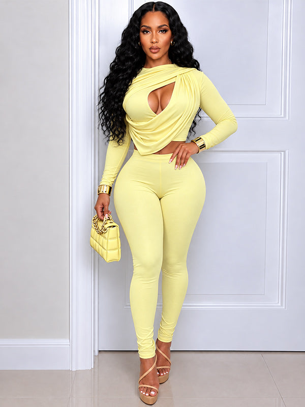 Ruched Cutout Top & Pants Set