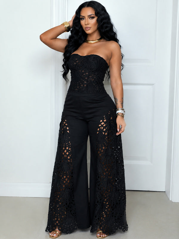 Lace Tube Top & Wide-Leg Pants Set