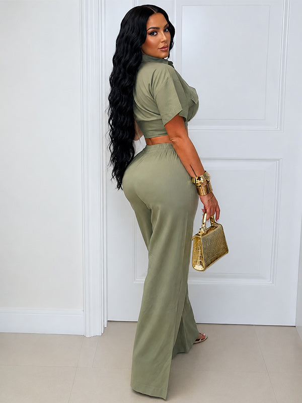 Solid Cargo Shirt & Pants Set