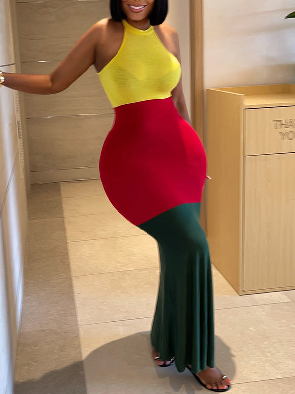 Three Tone Sleeveless Maxi Dress