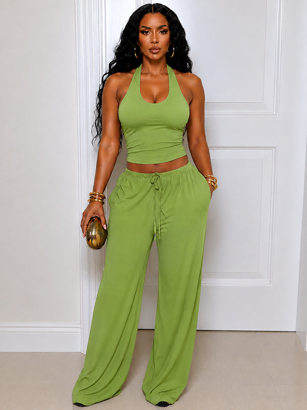Solid Tank Top & Wide-Leg Pants Set