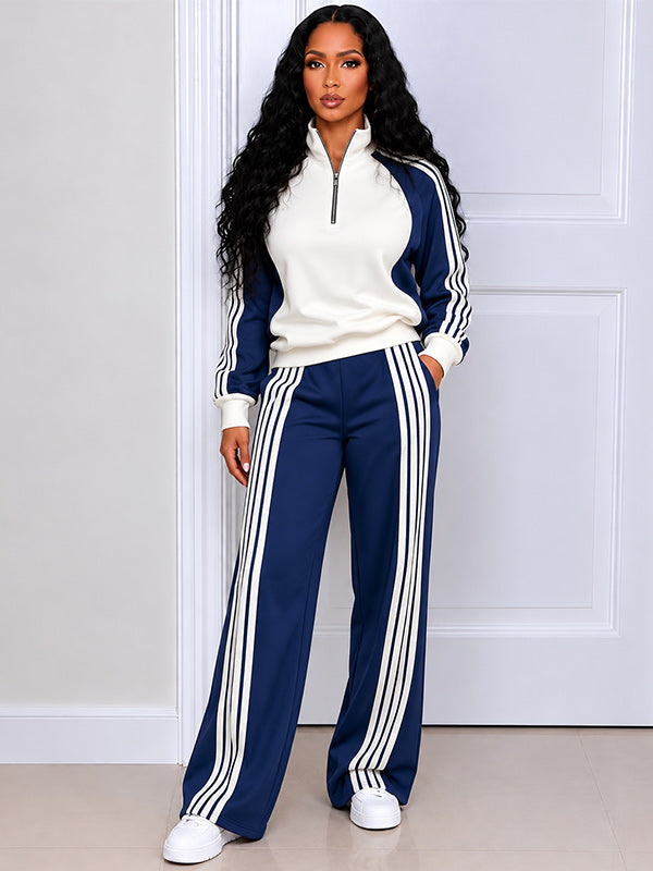 Striped Color Block Sweatshirt & Pants Set