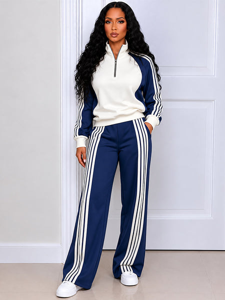 Striped Color Block Sweatshirt & Pants Set