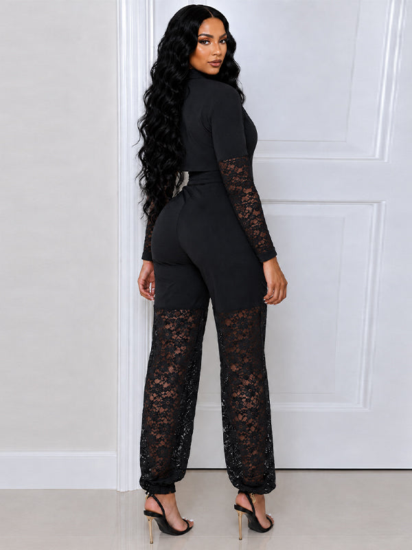 Lace-Combo Top & Pants Set