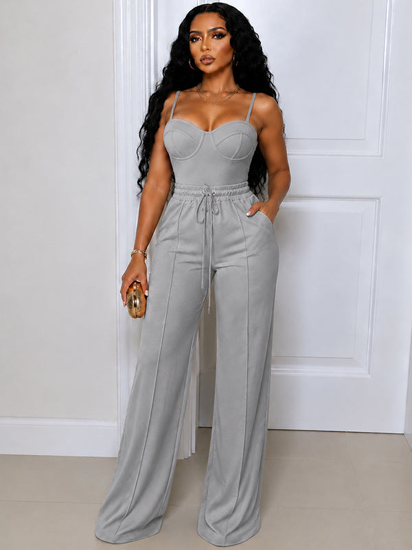 Solid Cami Top & Wide-Leg Pants Set