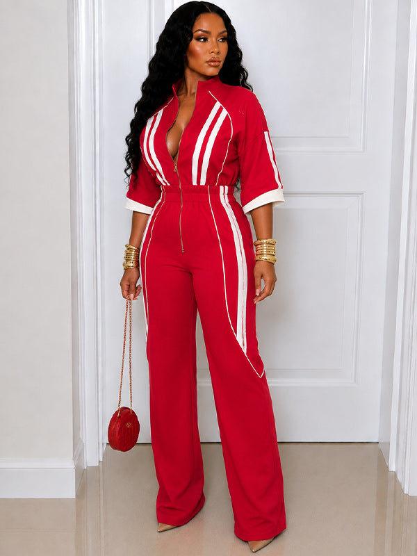 Stripe Zip-Front Jumpsuit