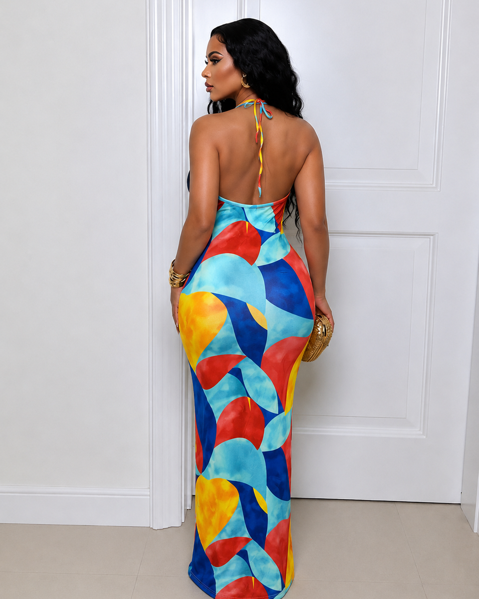 Colorblock Halter Dress