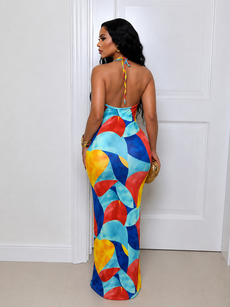 Colorblock Halter Dress