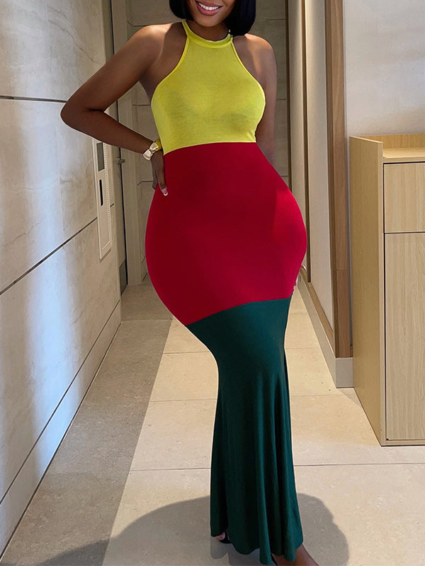 Three Tone Sleeveless Maxi Dress