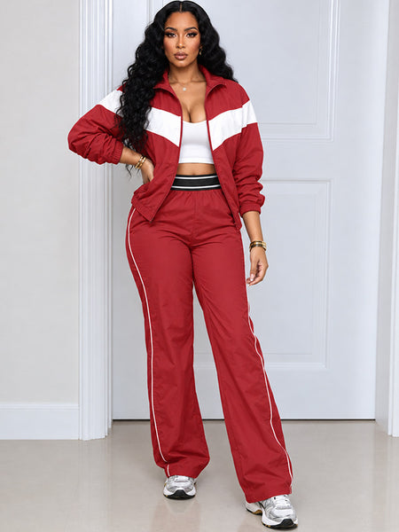 Two-Tone Zip-Front Jacket & Pants Set