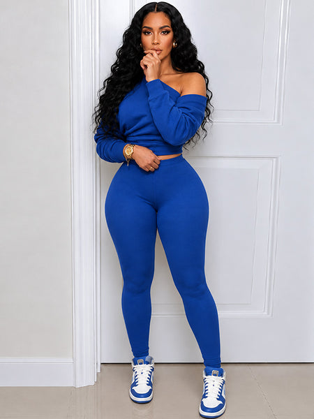 One-Shoulder Sweatshirt & Pants Set