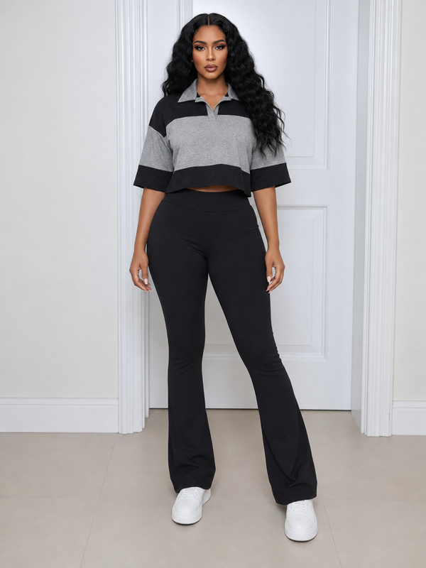 Two-Tone Polo Top & Pants Set