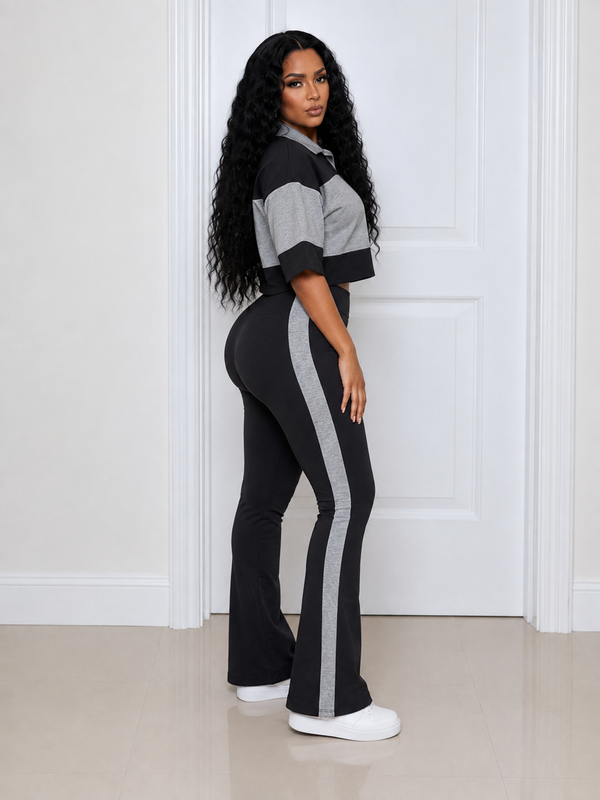 Two-Tone Polo Top & Pants Set