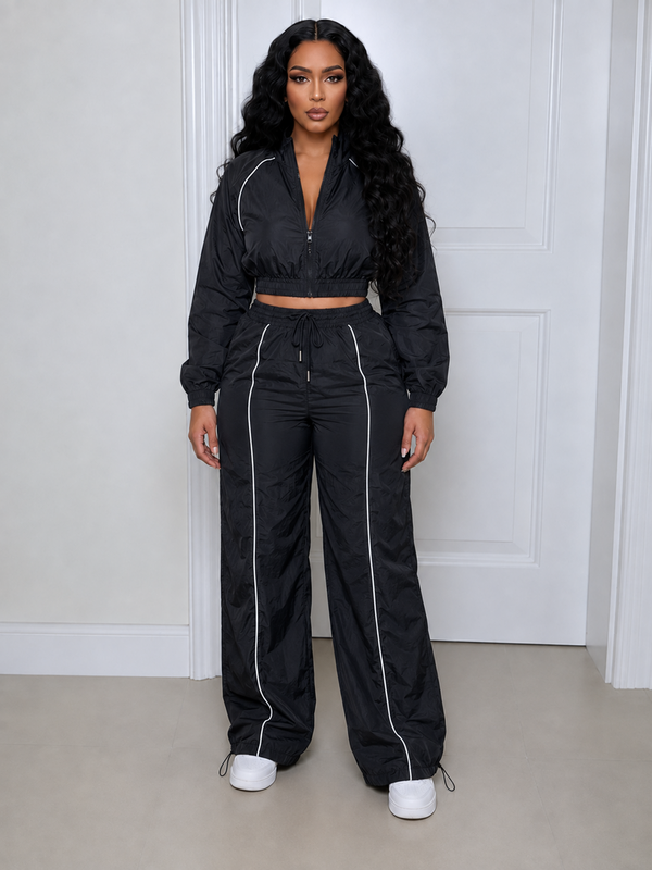 Stripe Zip-Front Jacket & Pants Set