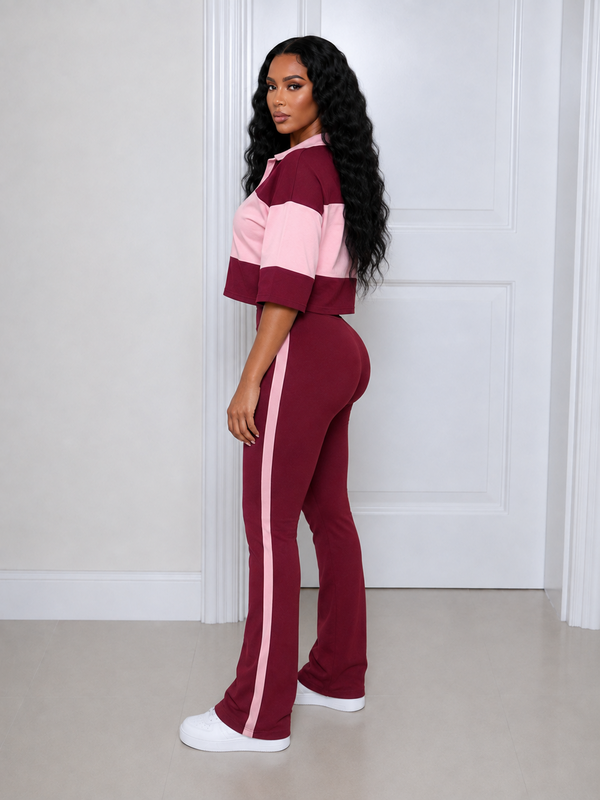 Two-Tone Polo Top & Pants Set