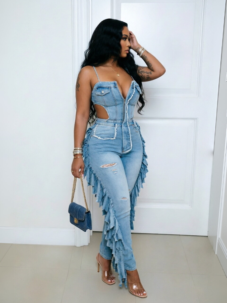 Fringe Cami Denim Jumpsuit