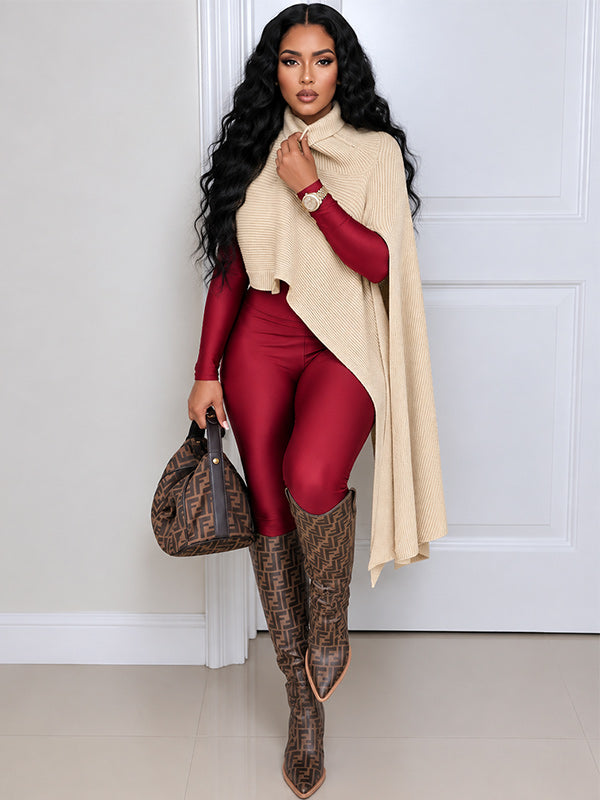 Asymmetric Turtleneck Knit Cape