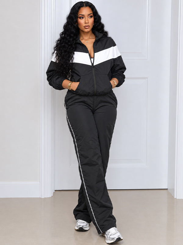 Two-Tone Zip-Front Jacket & Pants Set