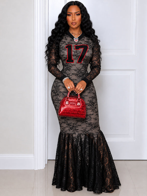 Contrast Lace Mermaid Dress