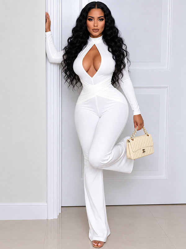 Solid Cut‑Out Flare Jumpsuit