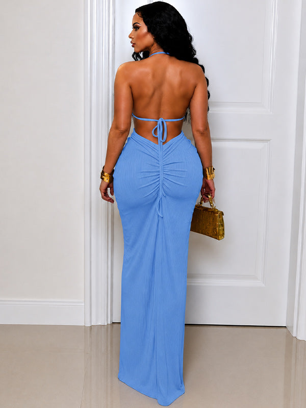 Halter Cutout Slit Dress