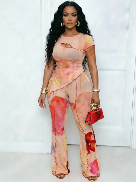Printed Cutout Top & Pants Set
